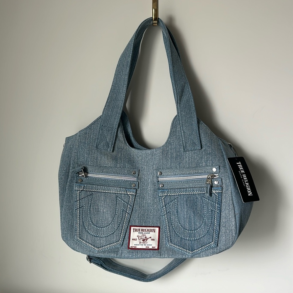 NWT True Religion Light Denim Horeshoe Tote